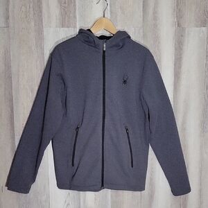 Spyder Mens Medium HydroWeb Soft Shell Jacket Hooded Full Zip Grey Activewear‎